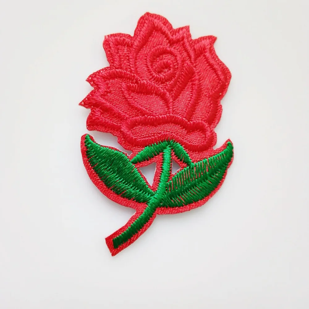 ZHUTOUSAN 20pcs Beautiful Red Rose Embroidered Patches Cheap Clothing