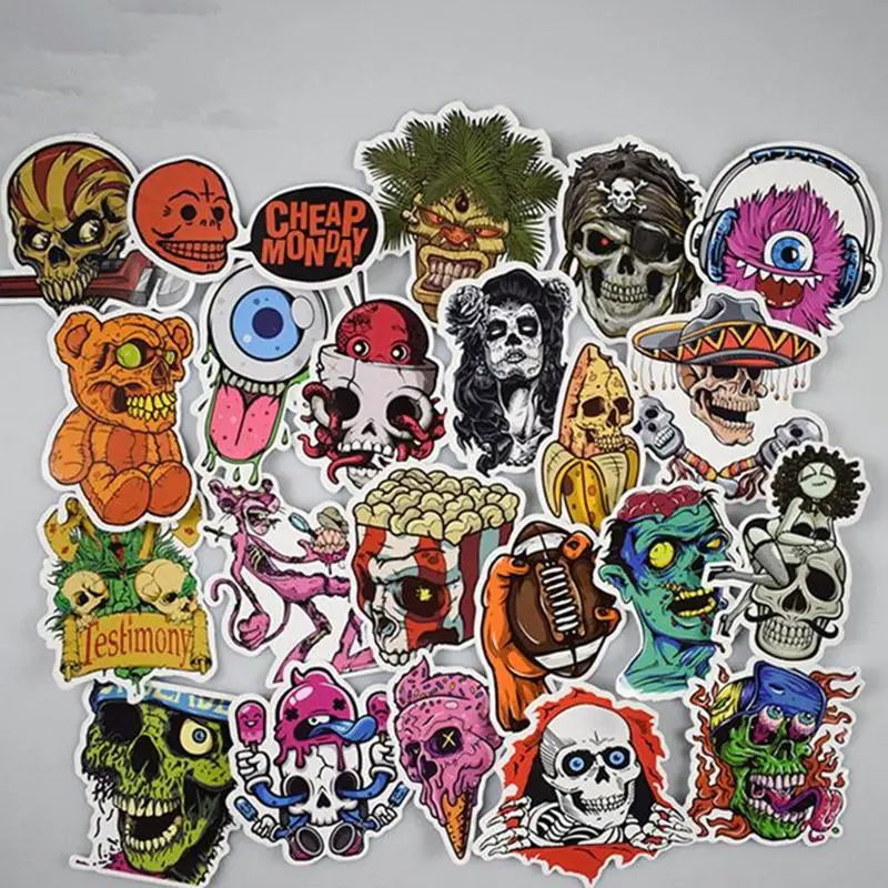 50pc/Lot Cool Funny Horror Skeleton Graffiti Stickers Brands