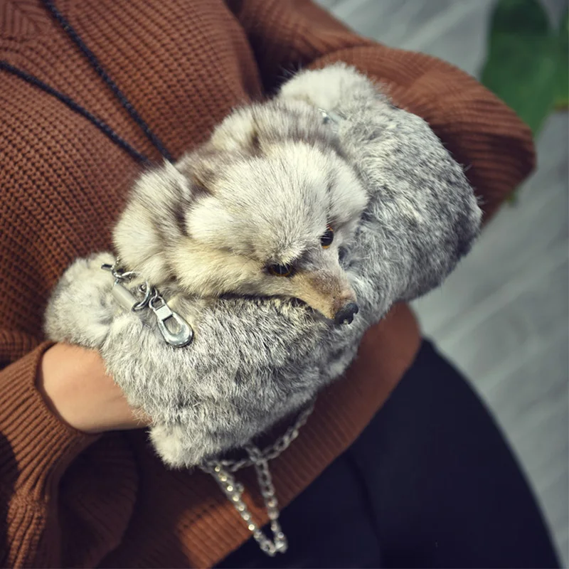 

Blascher Fashion Women Bag Fox Clutch Faux Fur Leather Crossbody Bag Luxury For Ladies Handbag With Chains Warm Hand Bag SW33