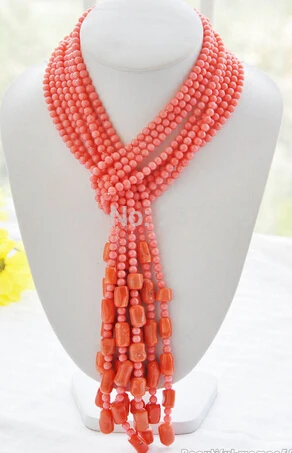 

DD Wholesale XSZ2014 ^^4pcs 6mm round 15mm cylindrical pink coral necklace 50inch