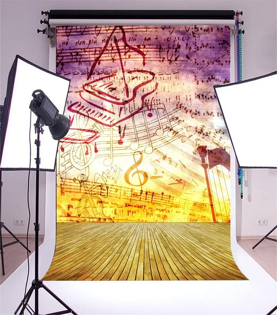 

Photography Backdrop Abstract Music Notes Piano Wall Nostalgia Stripes Wood Floor Photo Background