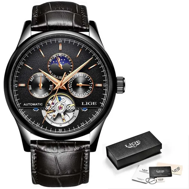 LIGE для мужчин часы лучший бренд класса люкс автоматические деловые s полный сталь Бизнес водонепроницаемые спортивные часы Relogio Masculino - Цвет: Black gold-L