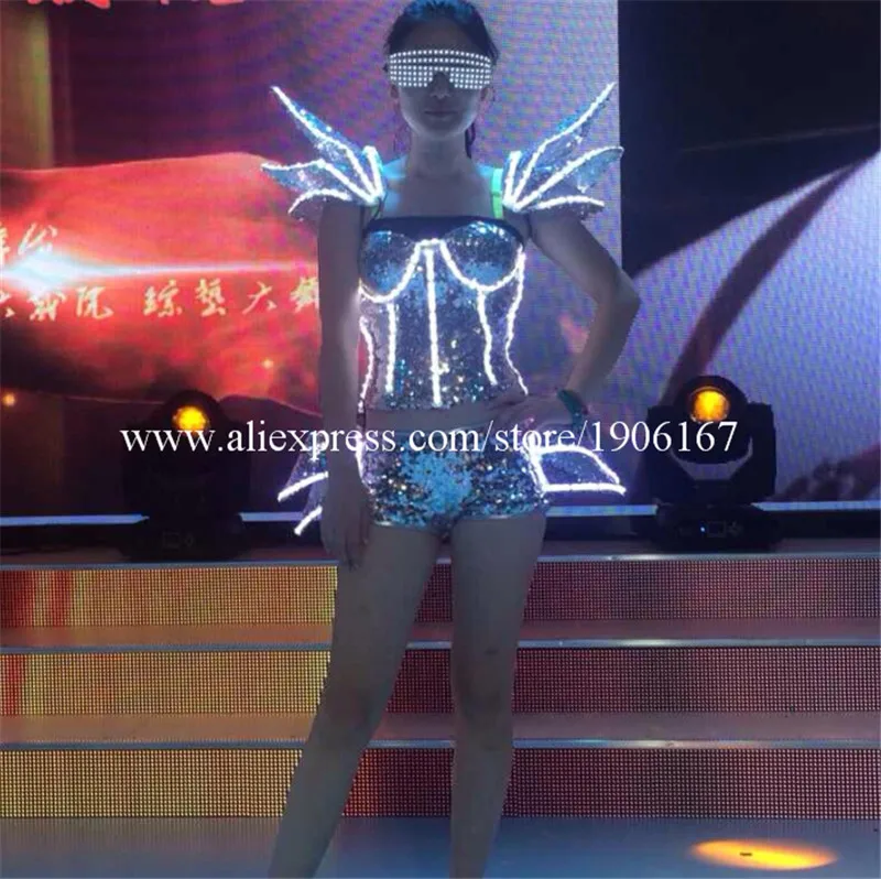 White Color Led Light Flashing Sexy Women Suit Dress Costume Led Luminous Sexy Lady Bra Vest And Pants Suit  For  Party DJ Club3