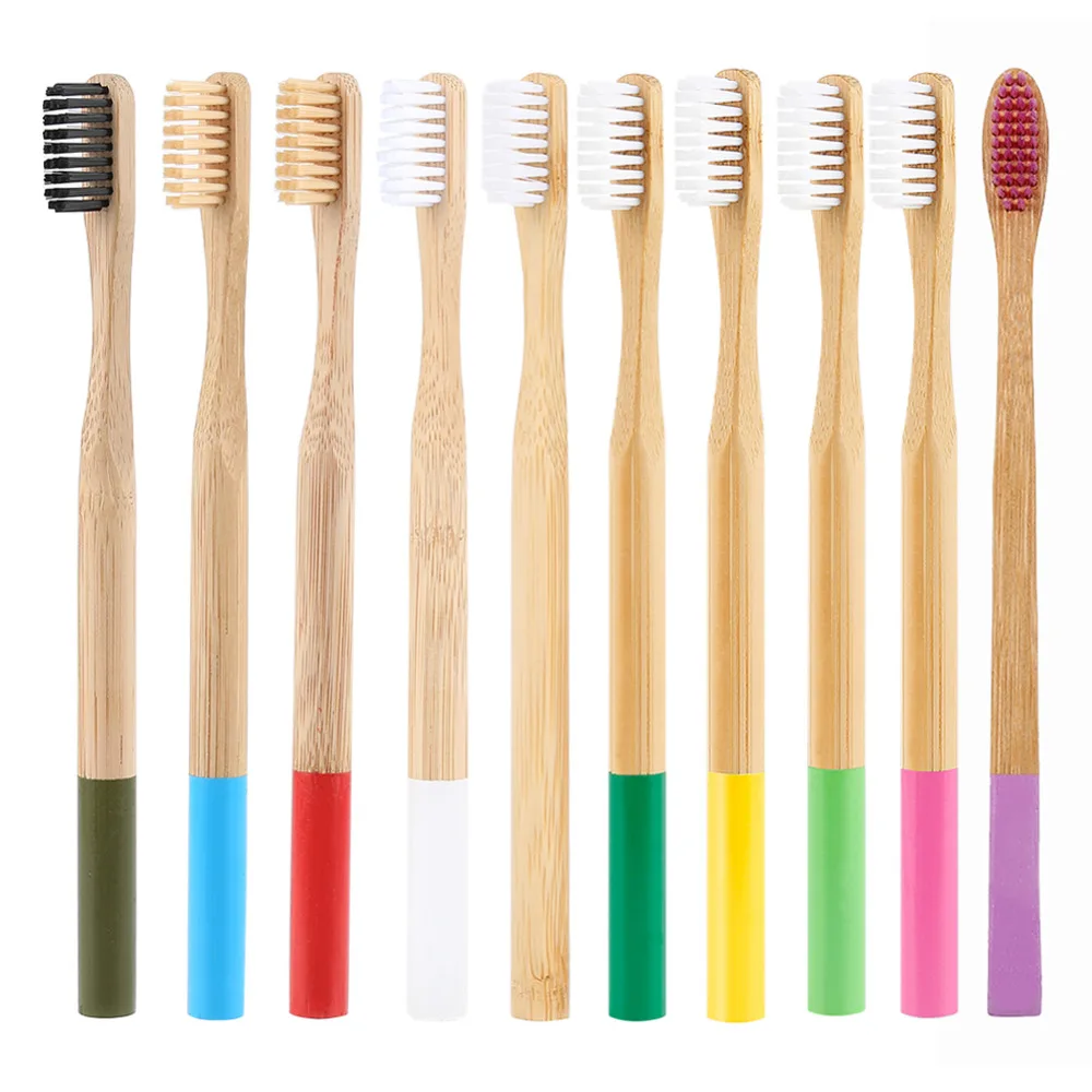 50 шт цветная зубная щетка из натурального бамбука мягкая щетина бамбука Экологически чистая зубная щетка для ухода за полостью рта(5 шт в цвет