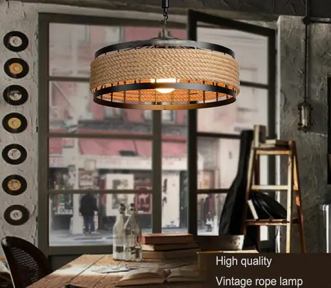 Retro Hemp Rope Pendant Light Loft Vintage Lamp For Restaurant Bedroom 3