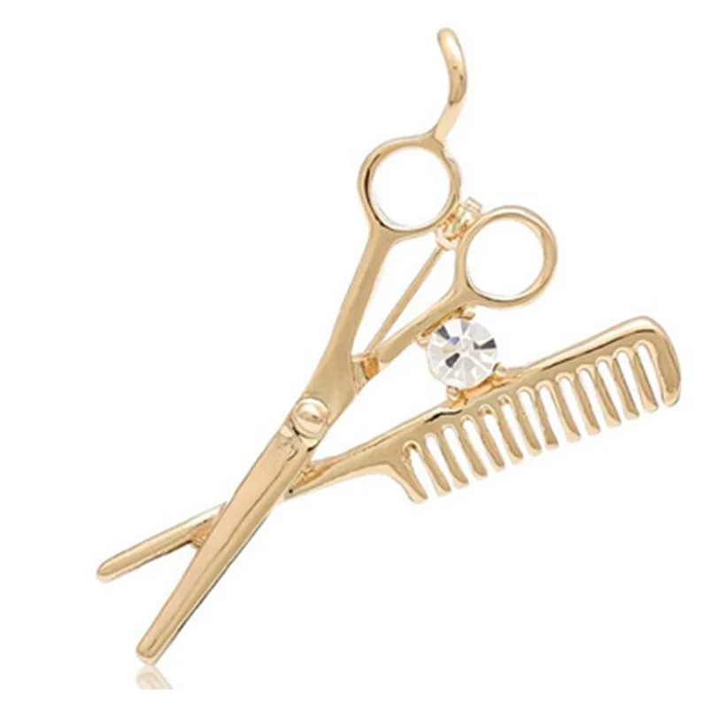

Fashion Unisex Mini Gold Color Rhinestone Comb Scissors Brooch Pin Gift Fashionable Costume Accessaries Jewelry Z06