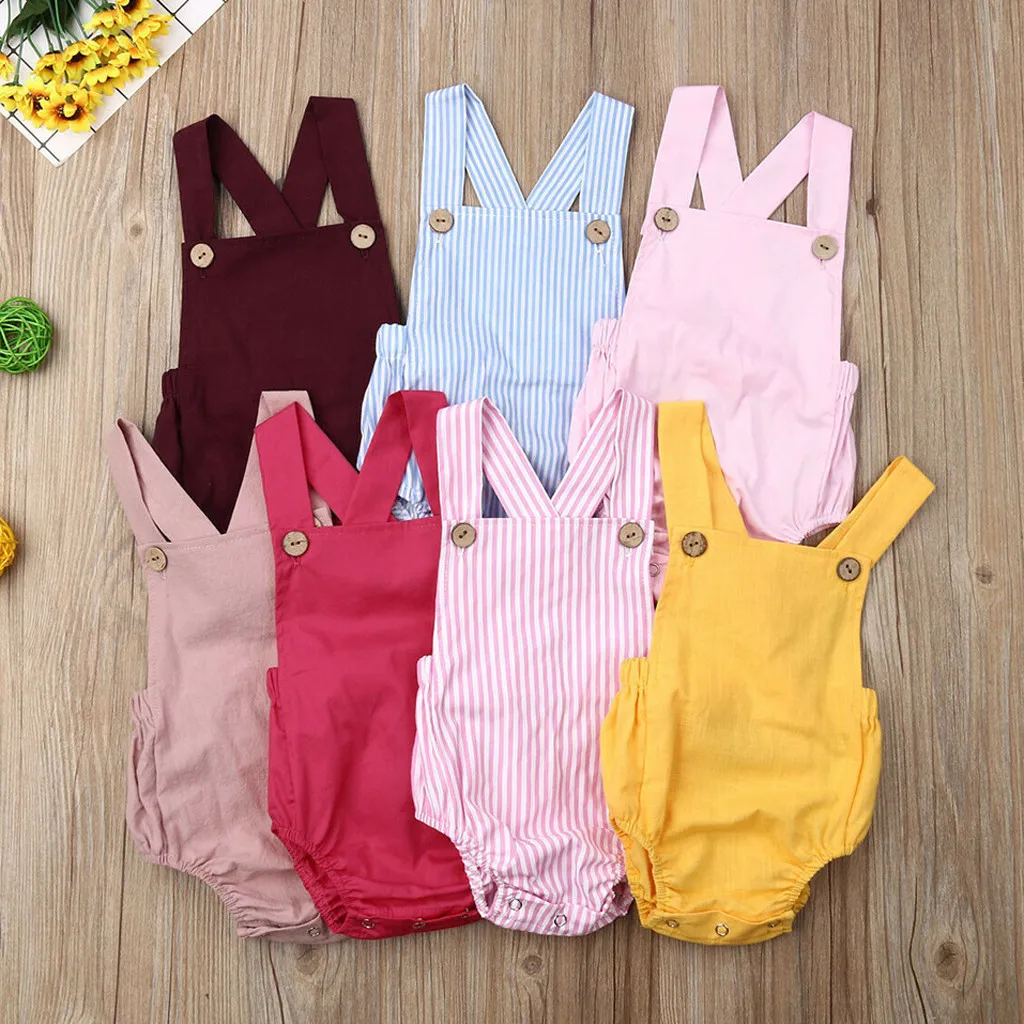 Newborn Baby Rompers Baby Boy Girls Sleeveless Plain Romper Baby Girls Jumpsuit Summer Infant One-pieces Striped Clothes Outfits