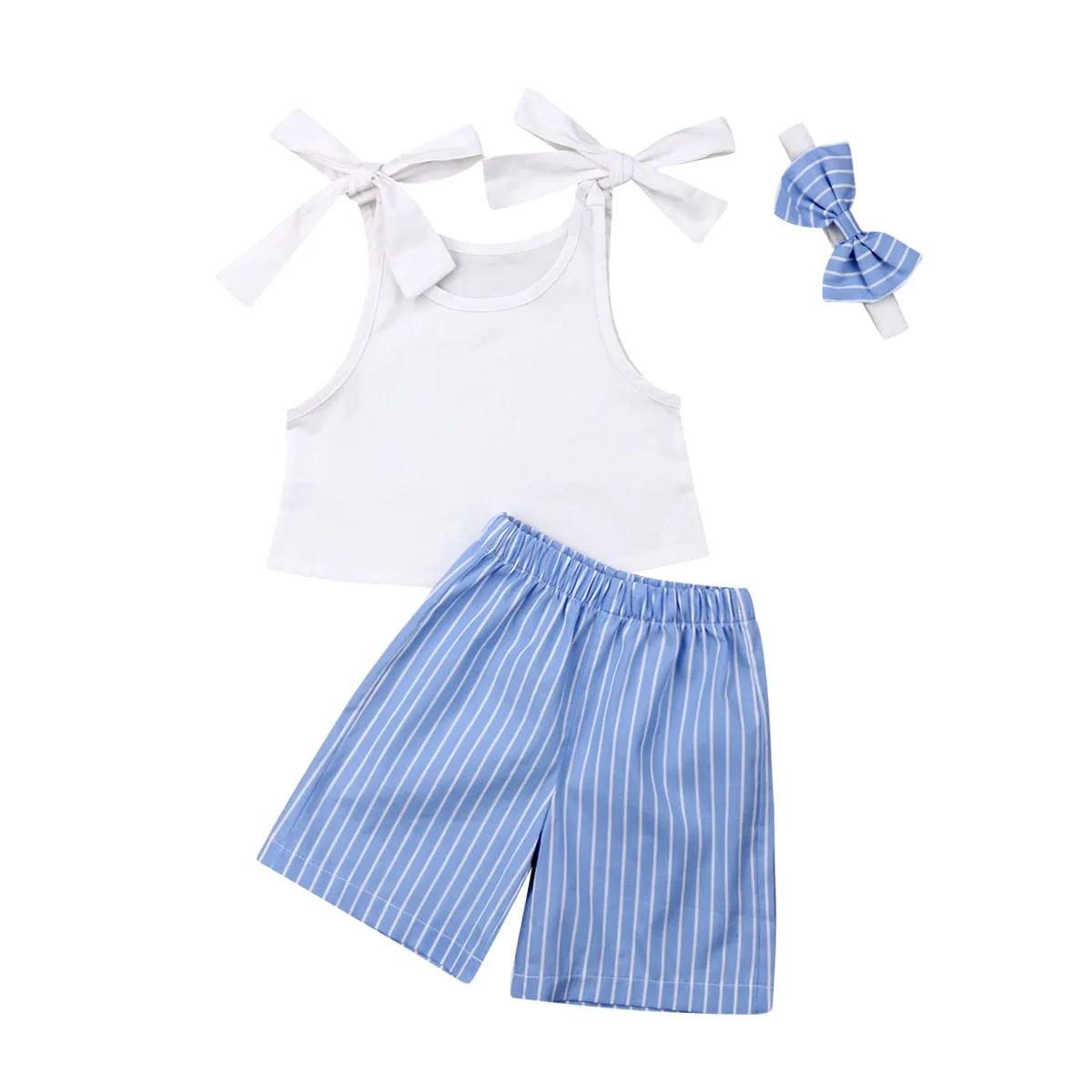 

Toddler Kids Baby Girl Summer Bowknot Crop Top T Shirt +Striped Wide Leg Pants Outfit Clothes