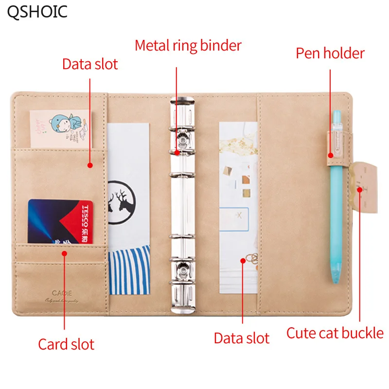 CAGIE Kawaii Diary Planner A6 Binder Cat Leather Journals Travelers Notebook For Girls Filofax Agenda Dividers Journal Intime CAGIE Kawaii Diary Planner A6 Binder Cat Leather Journals Travelers Notebook For Girls Filofax Agenda Dividers Journal Intime