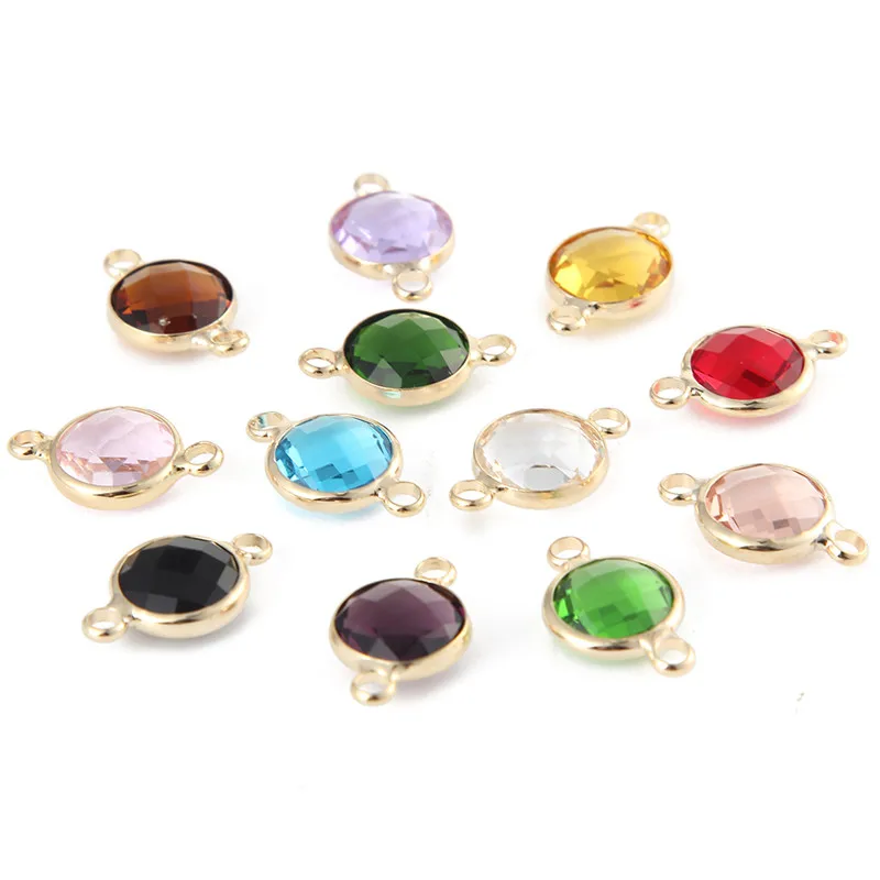 

10pcs/lot 12 Color Available Birthstone Connecter Charms Double Side Crystal Gold Color Metal For DIY Necklace And Bracelet