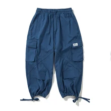 High Street Harajuku винтажные с карманами, по лодыжки карго шаровары мужские беговые брюки в повседневном стиле широкие в стиле милитари брюки спортивные брюки