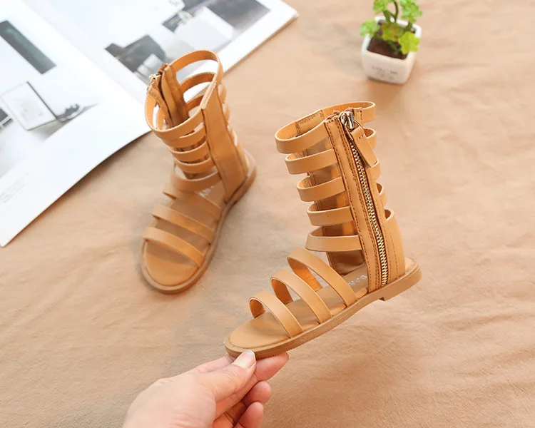 1 2 3 4 5 6 7 8 Years Little Girls Summer Rome Long Sandals Boots For Kids Girls Brown Black Dress Shoes Sandals New