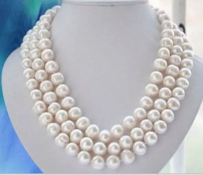 

TRIPLE STRANDS 13-14mm south sea baroque white pearl necklace18