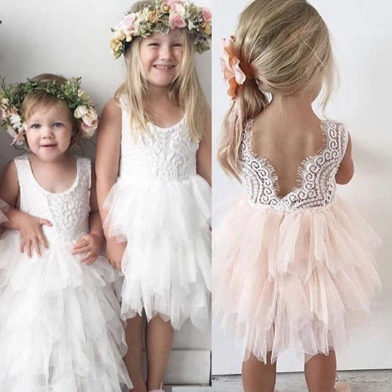 

Kids Girl Dress Summer 2018 Princess Sleeveless Layered Tulle Party Formal Frocks Lace Backless Girls 3 4 Years Birthday Vestido