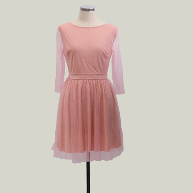 Women's Dress Elegant Long Sleeve Dresses Princess Sweet Pink Solid Fashion Round Neck Hot New Dress