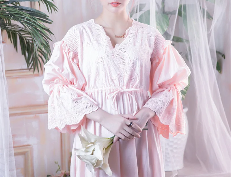 Викторианский ночные сорочки трусы Винтаж пижамы Для женщин пижамы с длинным рукавом Высокая Талия поясом ночь платье макси плюс Размеры