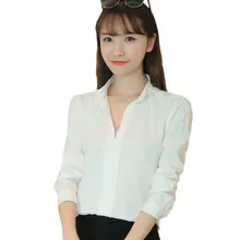 2017 Spring Chiffon Shirt Female Long Sleeve Deep-V Stand Collar Slim Chiffon Blouse Women Tops Office White Shirts