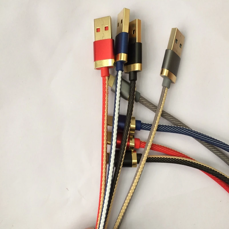 100 шт./лот 1 м 3 фута А Золотая головка кабель для быстрой зарядки Micro usb