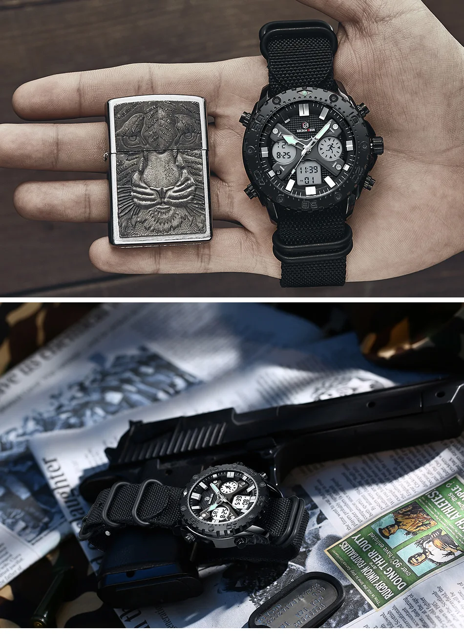 Лучший бренд GOLDENHOUR Мужские часы Мужские Цифровые кварцевые спортивные часы Relogio Hombre военные водонепроницаемые наручные часы Relogio Masculino