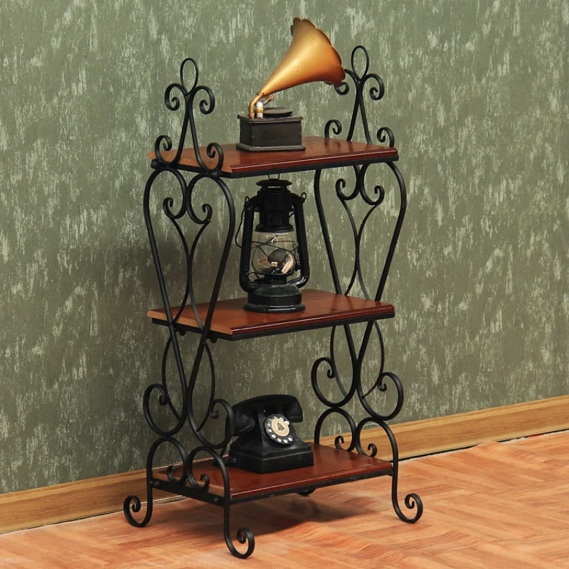 European Ground Iron Book Shelf Rack Shelf Vintage Multilayer Solid Wood Small Coffee Table Books Holder European Ground Iron Book Shelf Rack Shelf Vintage Multilayer Solid Wood Small Coffee Table Books Holder