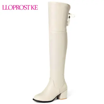 

Lloprost ke 2018 Plus Size 32-45 Shoes Woman Boots Female Autumn winter Square High Heels Over The Knee Boots Woman Shoes D580