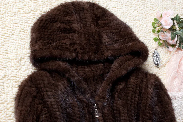 Real Fur Coat Women Winter Natural Fur Jacket Hooded Genuine Knitted Mink Fur Coat Outerwear Large Size L to 6XL Available g8892