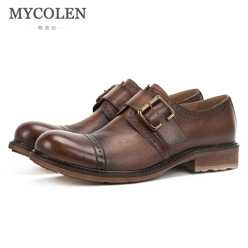

MYCOLEN Spring/Autumn Leather Men'S Shoes Luxury Brand Top Fashion British Retro Handmade Big Head Buckle Men'S Casual Carved