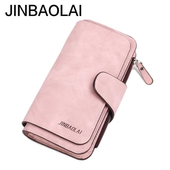 

JINBAOLAI boutique ladies wallet long matte fabric buckle ladies Korean version of the wallet 30% off women's bag multi-card mob