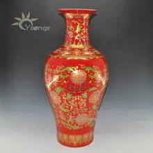 Китайская Красная фарфоровая рыба высокая ваза с золотым цветком модель H 69 см высотой