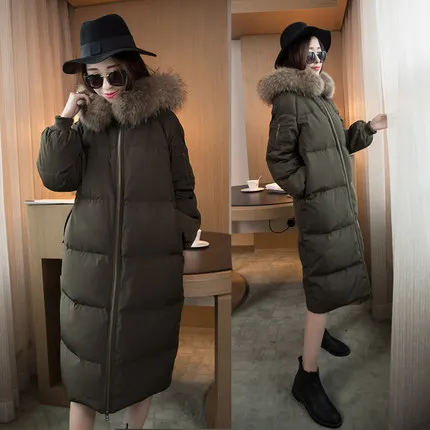 Best price at $246 Cheap 2015 new Hot winter Thicken Warm Woman Down jacket Coat Parkas Outerwear Hooded Raccoon Fur collar Brand Cold long plus size L
