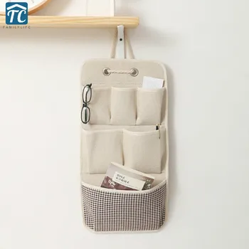 

Cotton Linen Storage Bag Dormitory Wall Door Hanging Simple Organizer Holder Multi Pockets Makeup Rack Jewelry Stationery