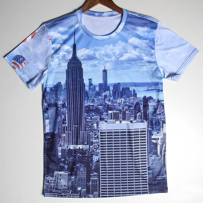 Famous Building Printing New York City Men T Shirts Short Sleeve Round Neck Effiel Tower Design ...