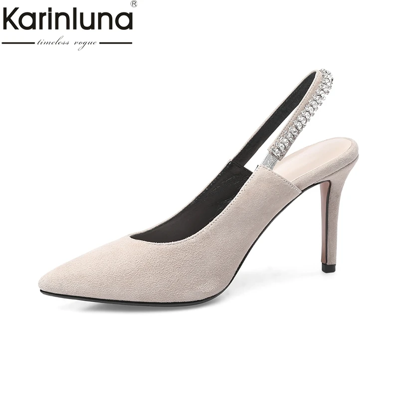 

KarinLuna Pointed Toe Thin High Heels Flock Elegant Mature women's Pumps 2019 Brand New Ins Style Fashion women's Shoes