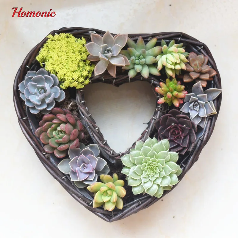 wicker decorations artificial succulent plants in Heart wicker rattan baskets Home Party