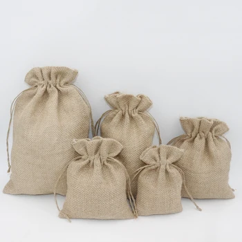 

3Pcs 15x25cm Drawstring Vintage Natural Burlap Christmas Rustic Wedding Favor Jute Pouch Packaging Bags