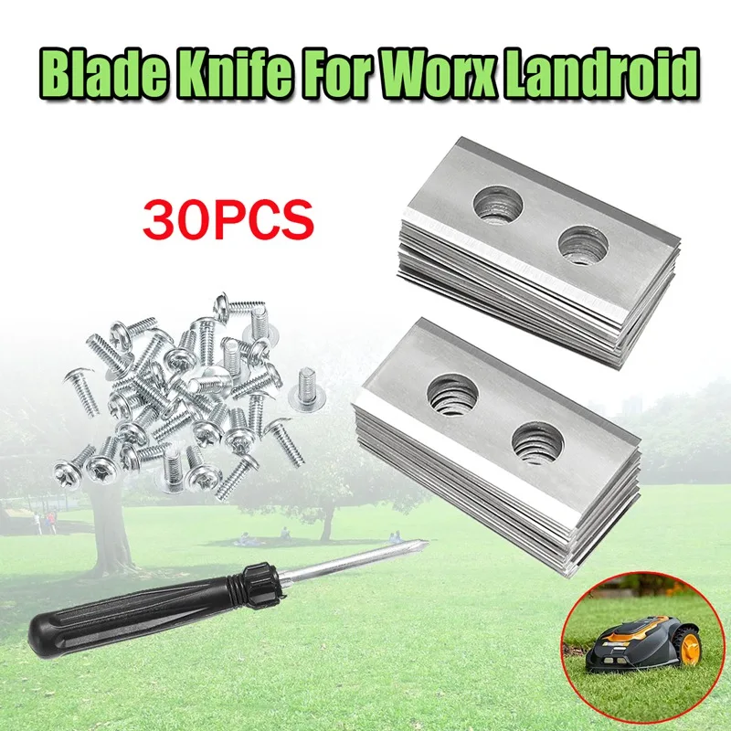 

30PCS Spare Blade Knife For Worx Landroid Mower Robot 0.9MM + Screwdriver Screws