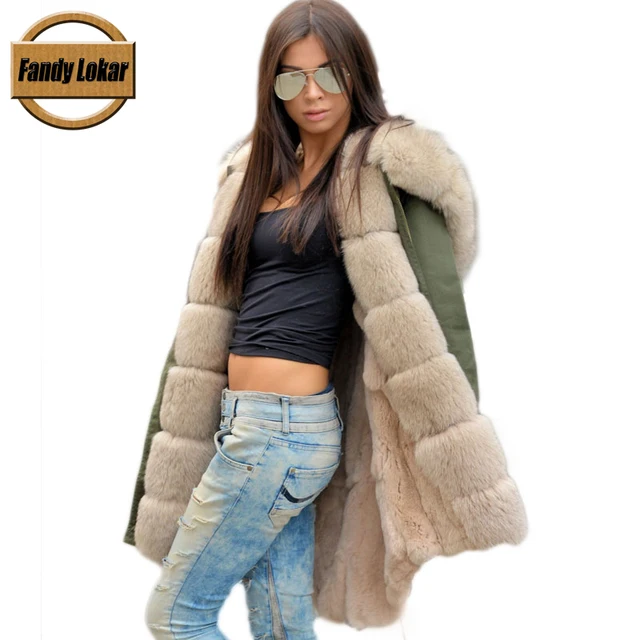 Cheap FL Brand 2016 Real Rex Rabbit Fur American Military Parka with Hood Long Women Cmouflage Army Coat with Fur Liner Wadded Jacket