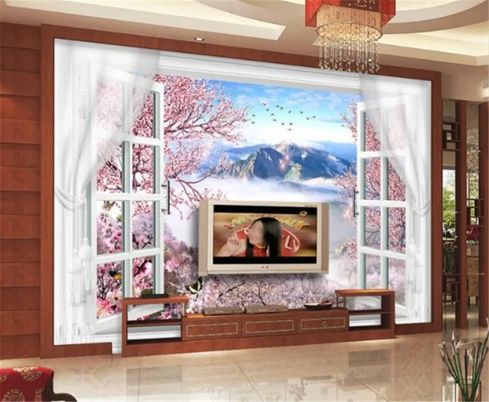 

Custom Any Size 3d Wallpape Dreamy Jiangnan Water Town 3D Doors and Windows TV Background Wall Decoration Wallpaper