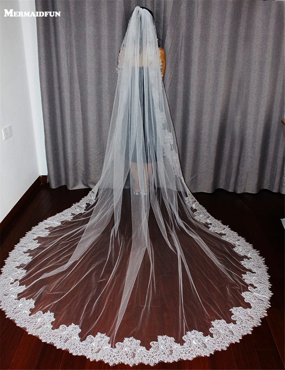 2019 Cathedral Wedding Veil Wholesale/Retail 100 Lace Edge 3M Long