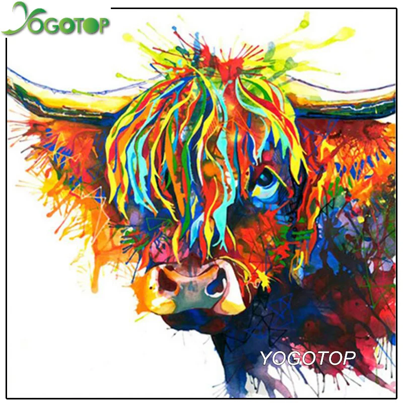 Алмазная вышивка YOGOTOP красочная мозаика Highland Cow bull полноразмерная алмазная