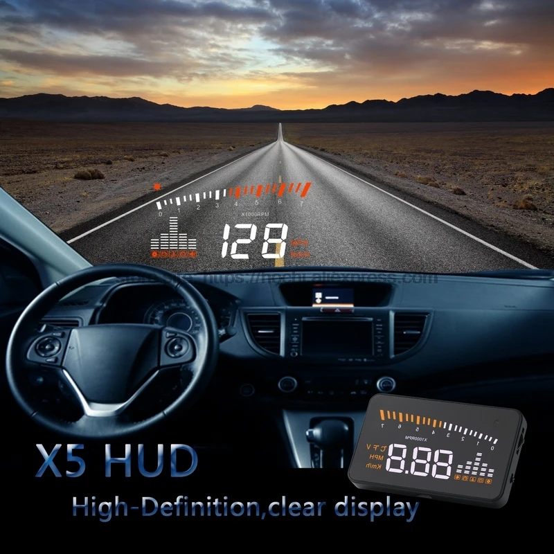 

Universal X5 3 Inch Car HUD OBD2 II Head Up Display Overspeed Warning System Projector Windshield Auto Electronic Alarm Voltage