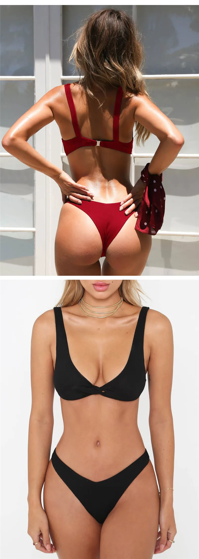 Women Bikini 2018 Sexy Push Up Bikini Set Cross Solid Swimsuit (2)