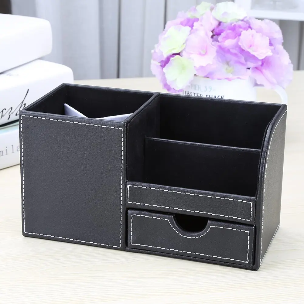  1pcs PU Leather Multi-function Desk Stationery Organizer Storage Box Pen/PencilCell phone Business 