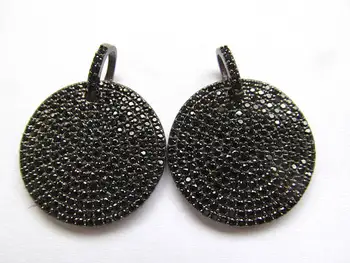 

6pcs 25mm Black CZ Micro Pave Diamond Disc pendnat with CZ bail Pave Black Diamond CZ Pendant, Round Charm