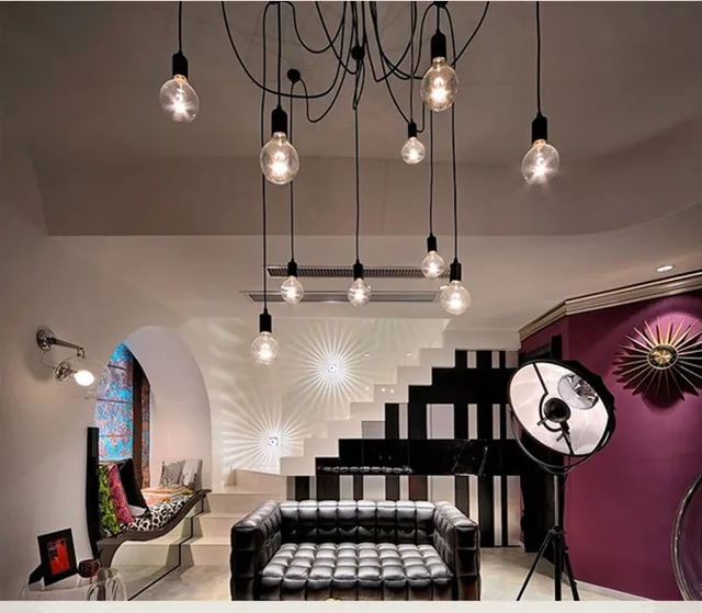 Mordern Nordic retro Edison żarówka światło Żyrandol Vintage Loft Antique regulowany DIY E27 art Spider lampa sufitowa oprawa światło -