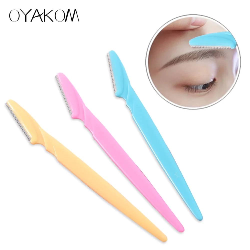

OYAKOM 3Pcs/Set Eyebrow Trimmer Facial Hair Remover Eyebrow Makeup Knife Mini Colorful Eyebrow Shaver Makeup Tools
