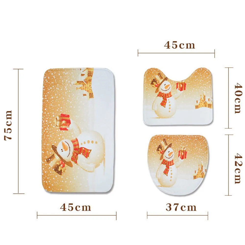 3 шт./компл. Рождество для ванной на нескользящей подошве Туалет коврики комплект коралловый абсорбент Ванная комната ковролин пьедестал коврики для туалета крышка фланель туалет# 5