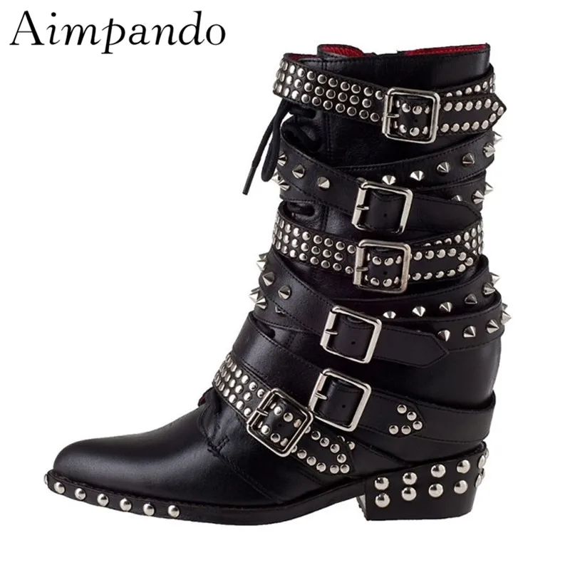 

Punk Style Rivet Motorcycle Boots Short Boots Women Metal Decoration Studded Buckle Zip High Increasing Ankle Boots