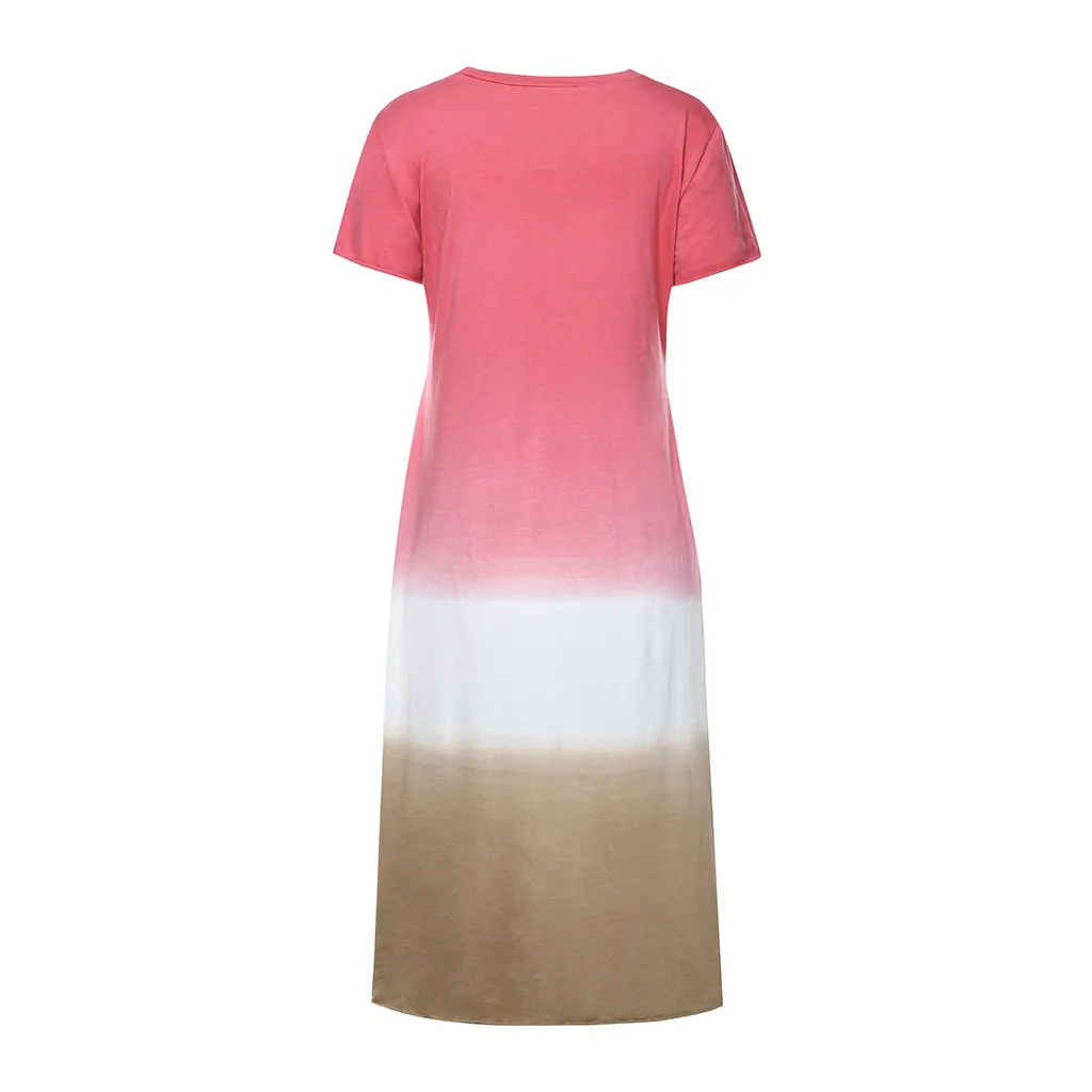 Модные женские платья свободного цвета блок пэчворк o-образным вырезом с коротким рукавом Макси длинное платье сарафан, Пляжное платье элегантное женское платье