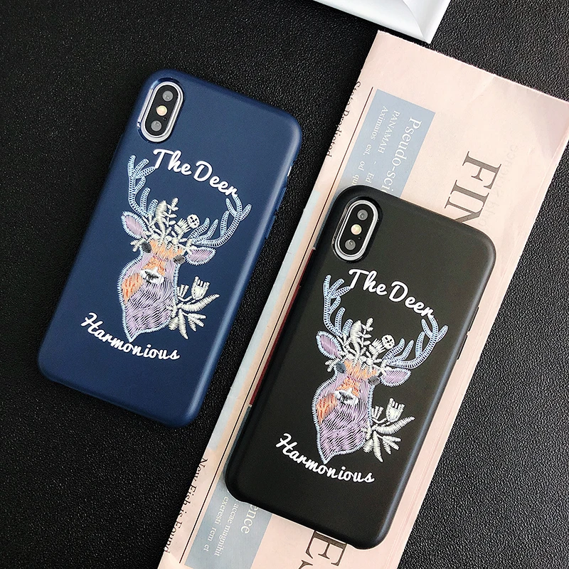 

Luxury Giraffe Embroidery Matte Silicone Case for iPhone X XR XS Max Cover for iPhone 6s 6 7 7Plus 8 Plus Skin Soft TPU Cases